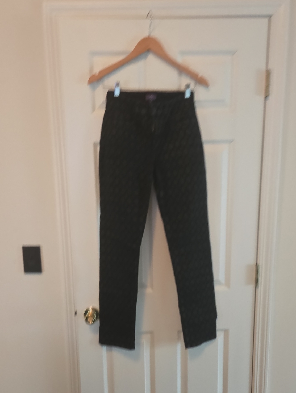 NYDJ Black Jacquard Slim Pants with Branded Button